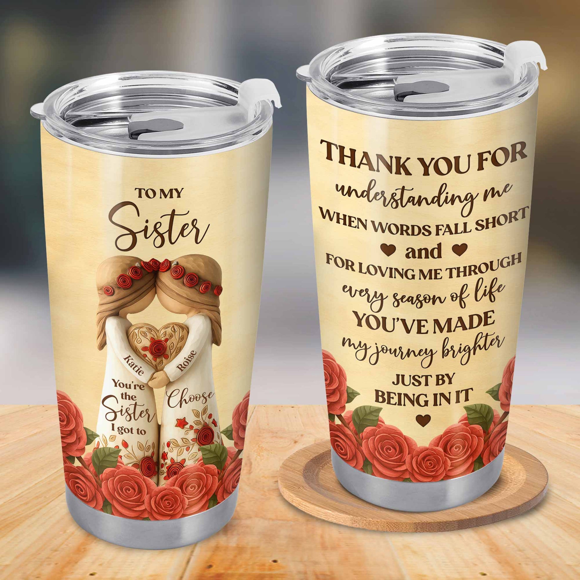 To My Sister, Roses And Hearts Tumbler