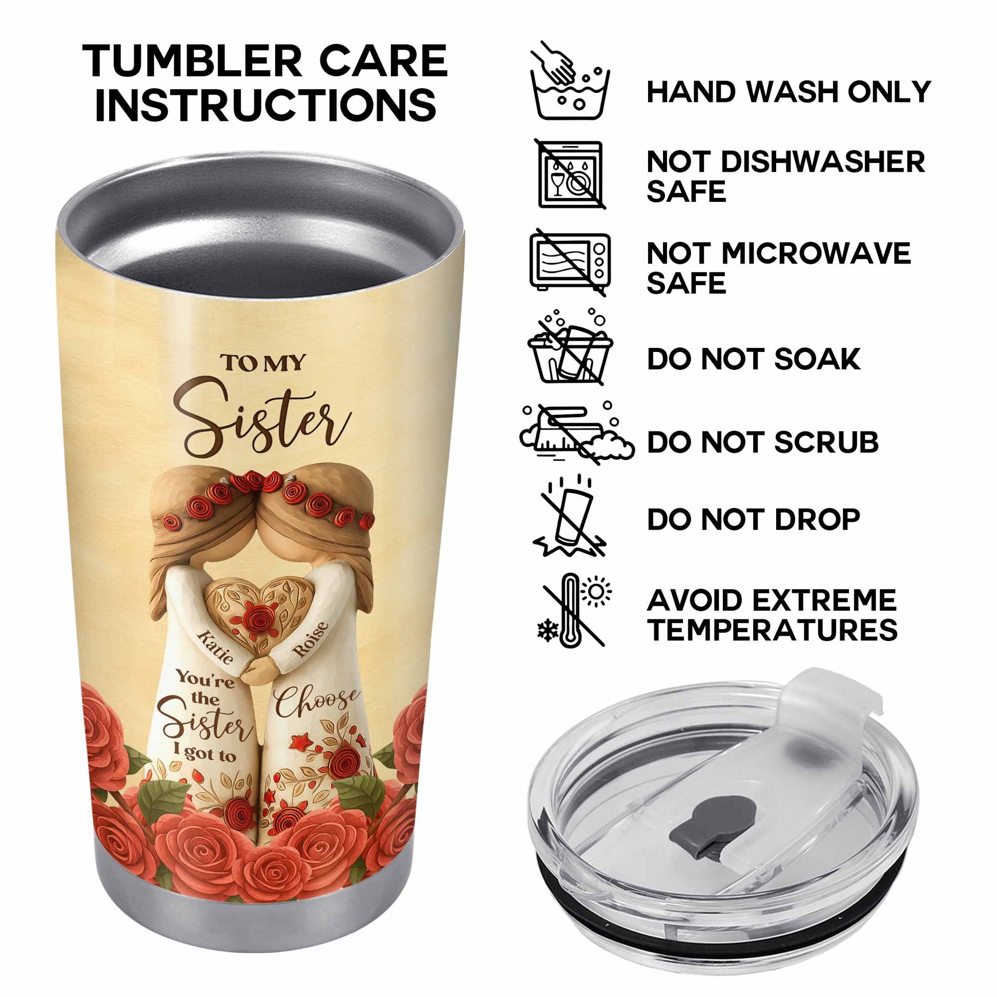 To My Sister, Roses And Hearts Tumbler