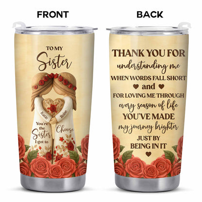 To My Sister, Roses And Hearts Tumbler