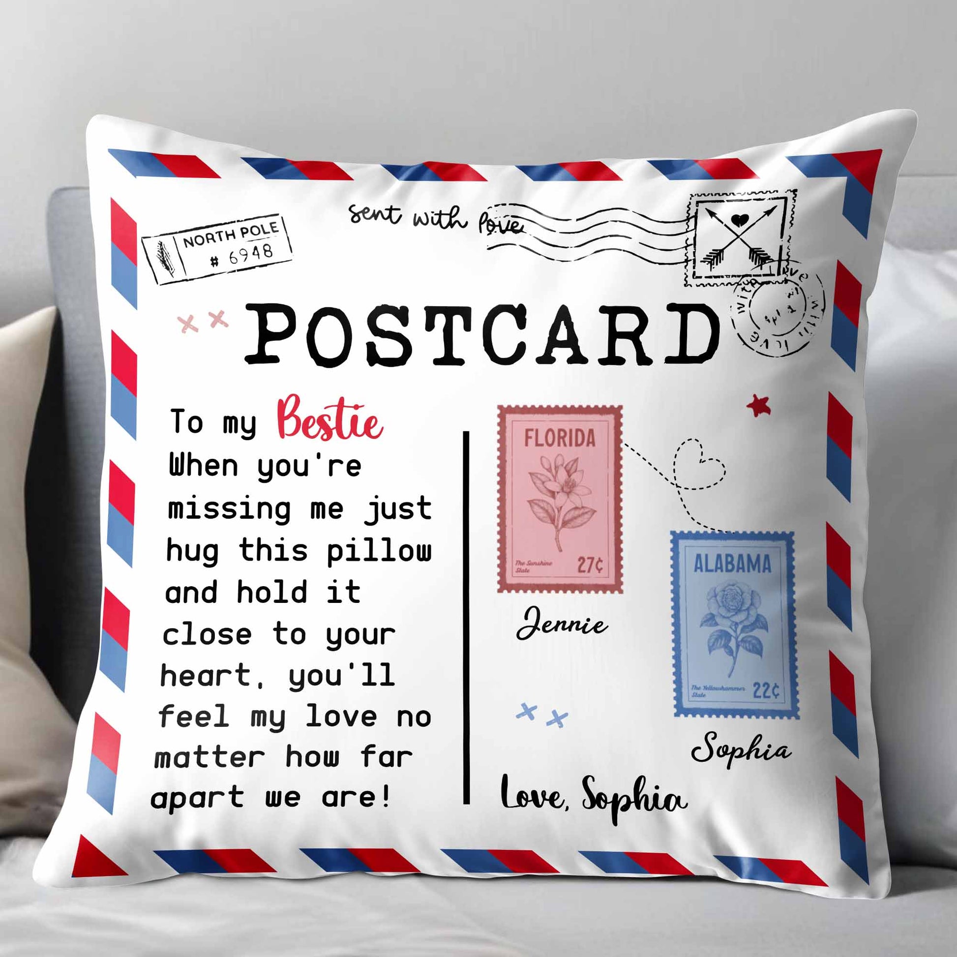 To My Bestie, Feel My Love With This Postcard Pillow