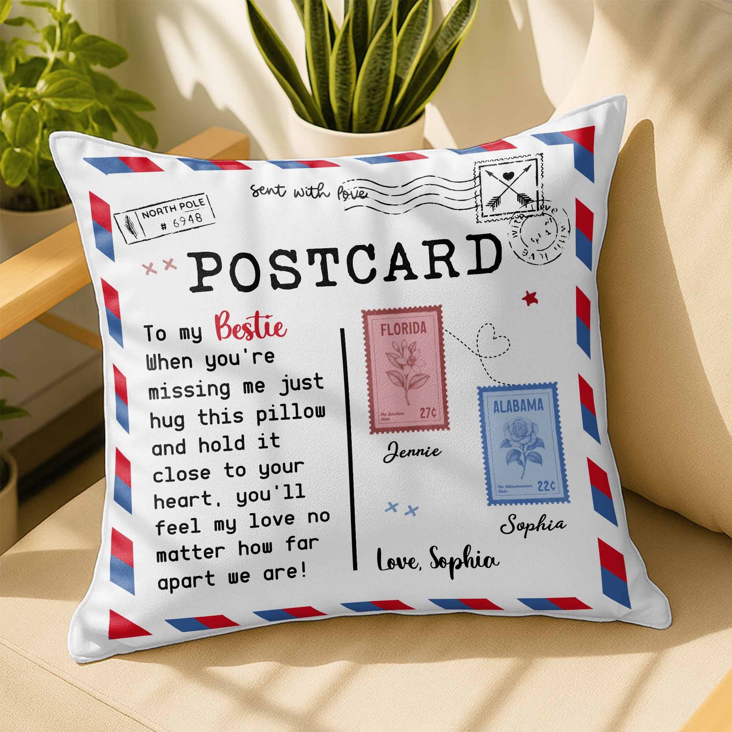 To My Bestie, Feel My Love With This Postcard Pillow