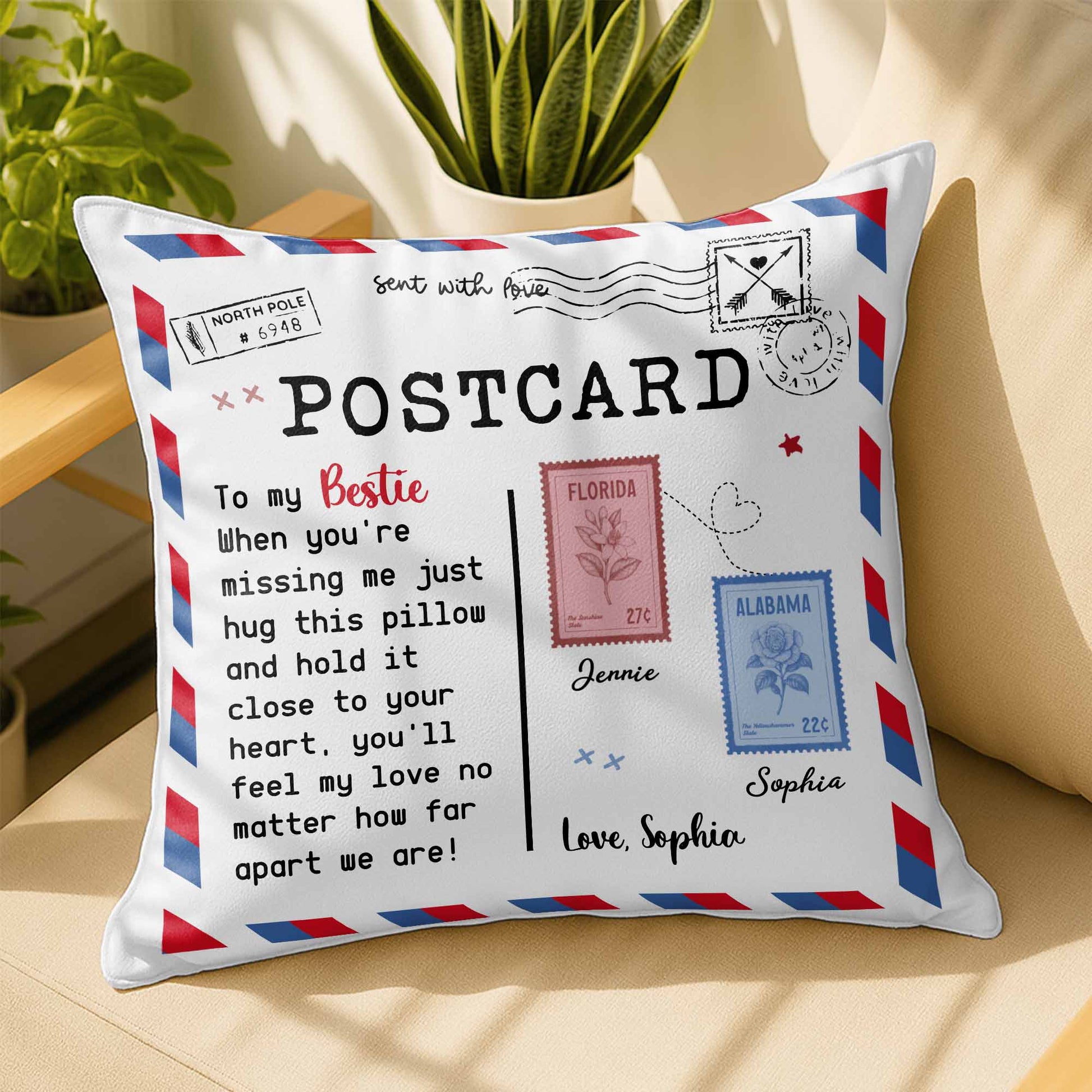 To My Bestie, Feel My Love With This Postcard Pillow