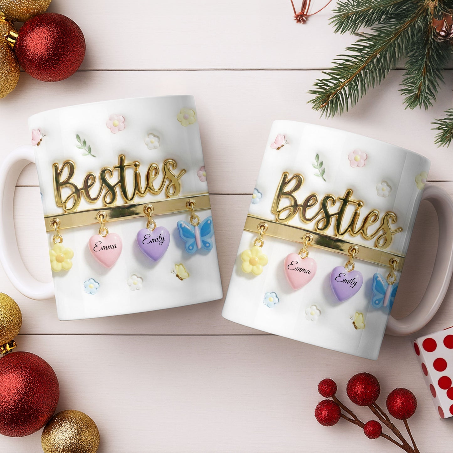 Besties with Flowers, Butterflies, and Hearts