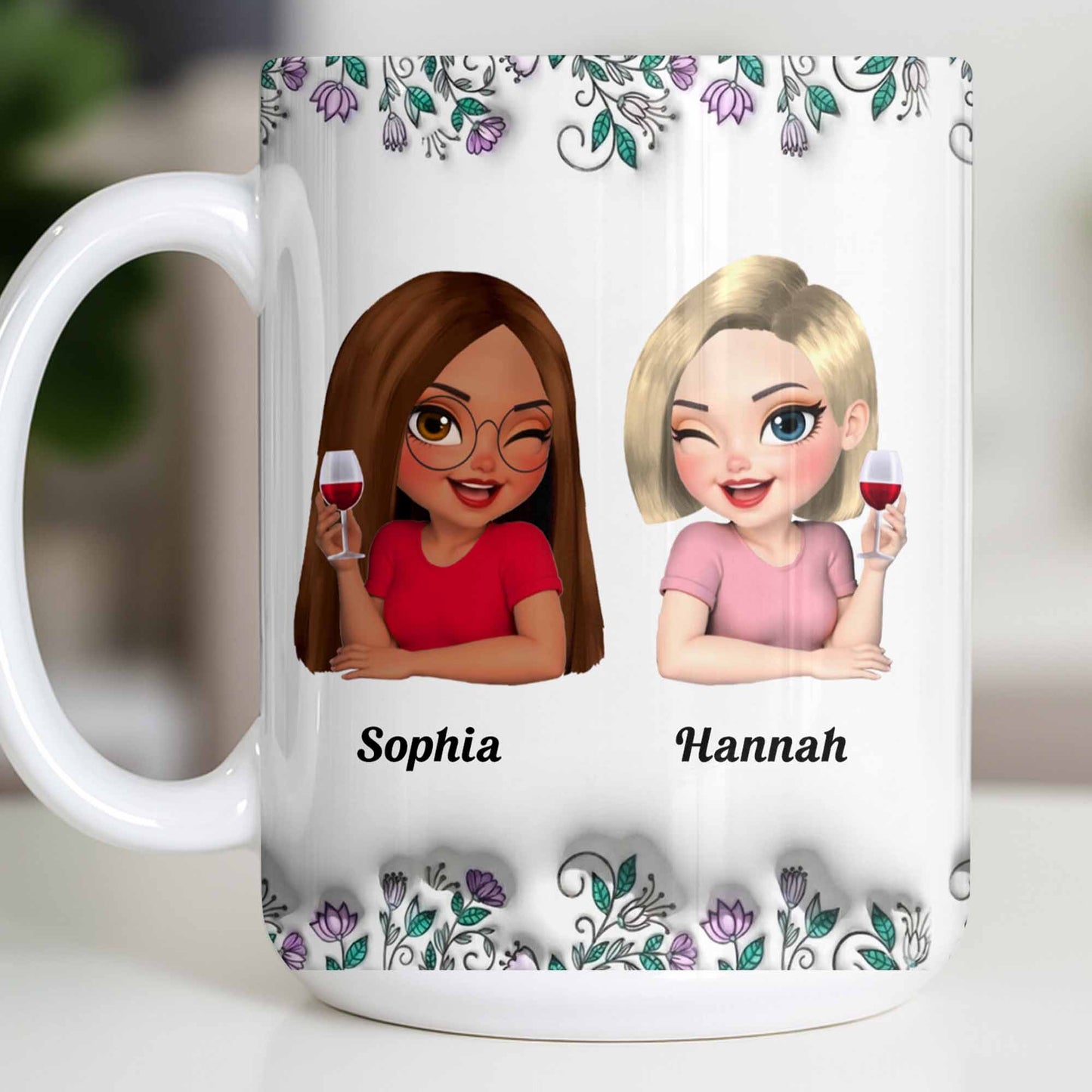 Celebrate Friendship With Personalized Coffee Mug Featuring Stylish Flowers