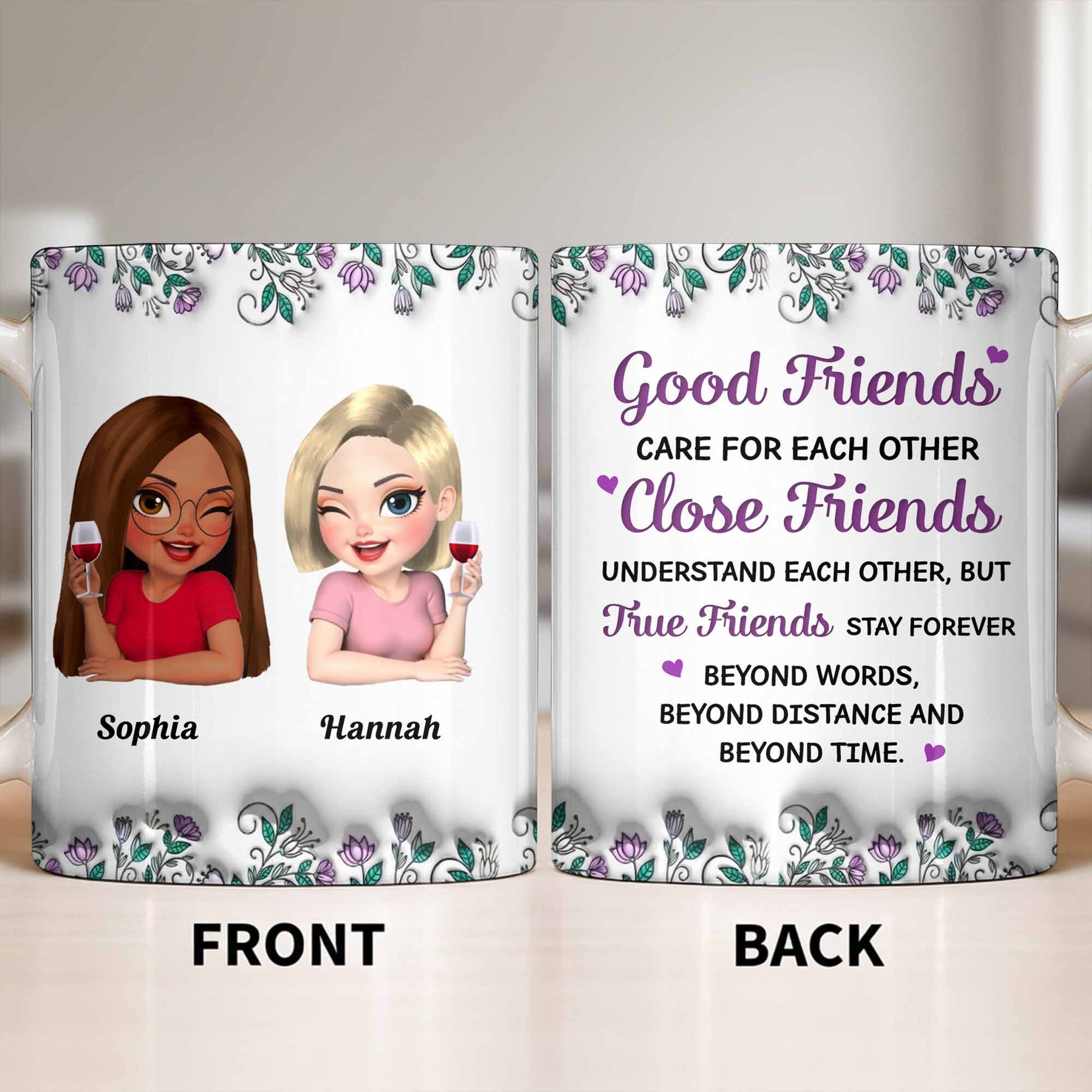 Celebrate Friendship With Personalized Coffee Mug Featuring Stylish Flowers