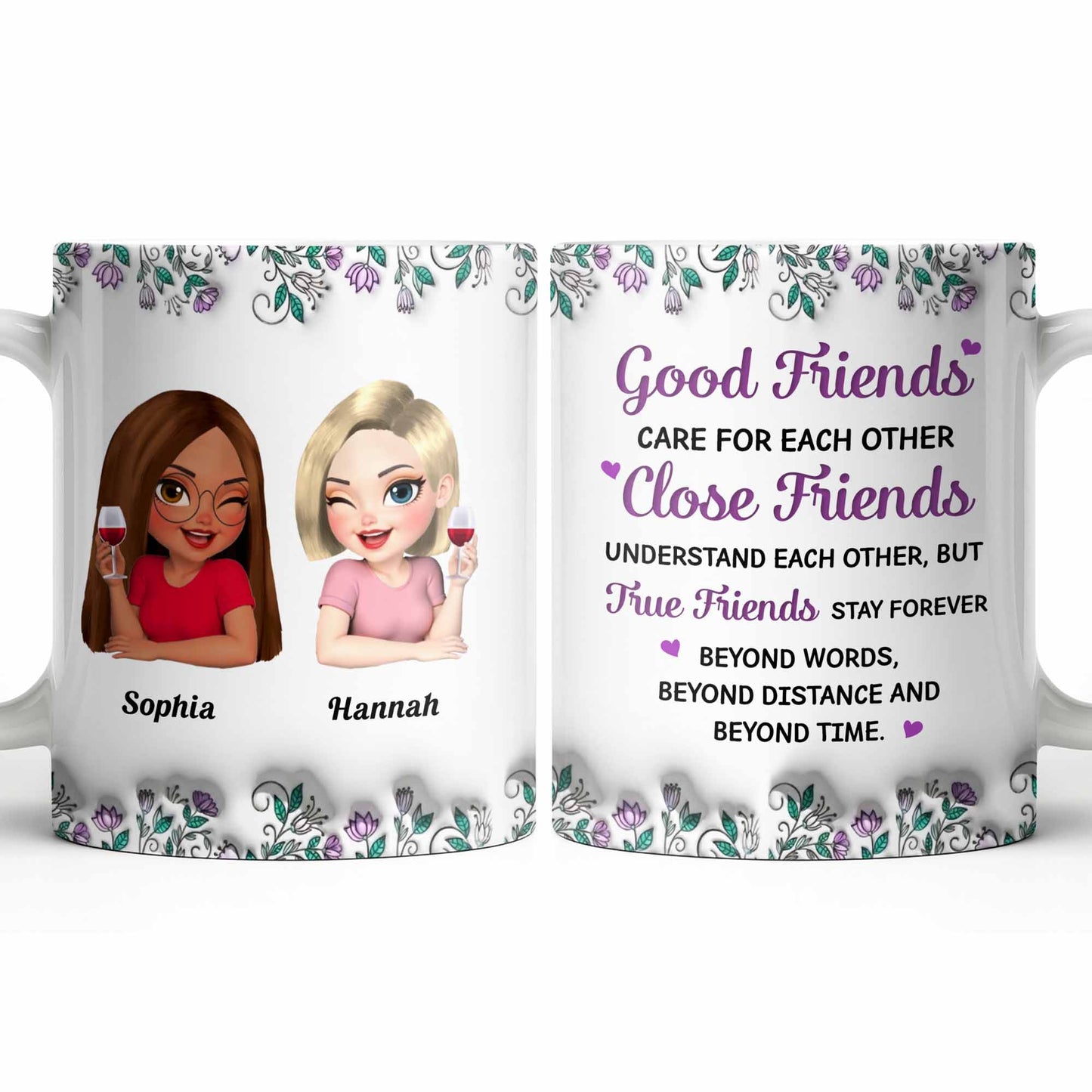 Celebrate Friendship With Personalized Coffee Mug Featuring Stylish Flowers