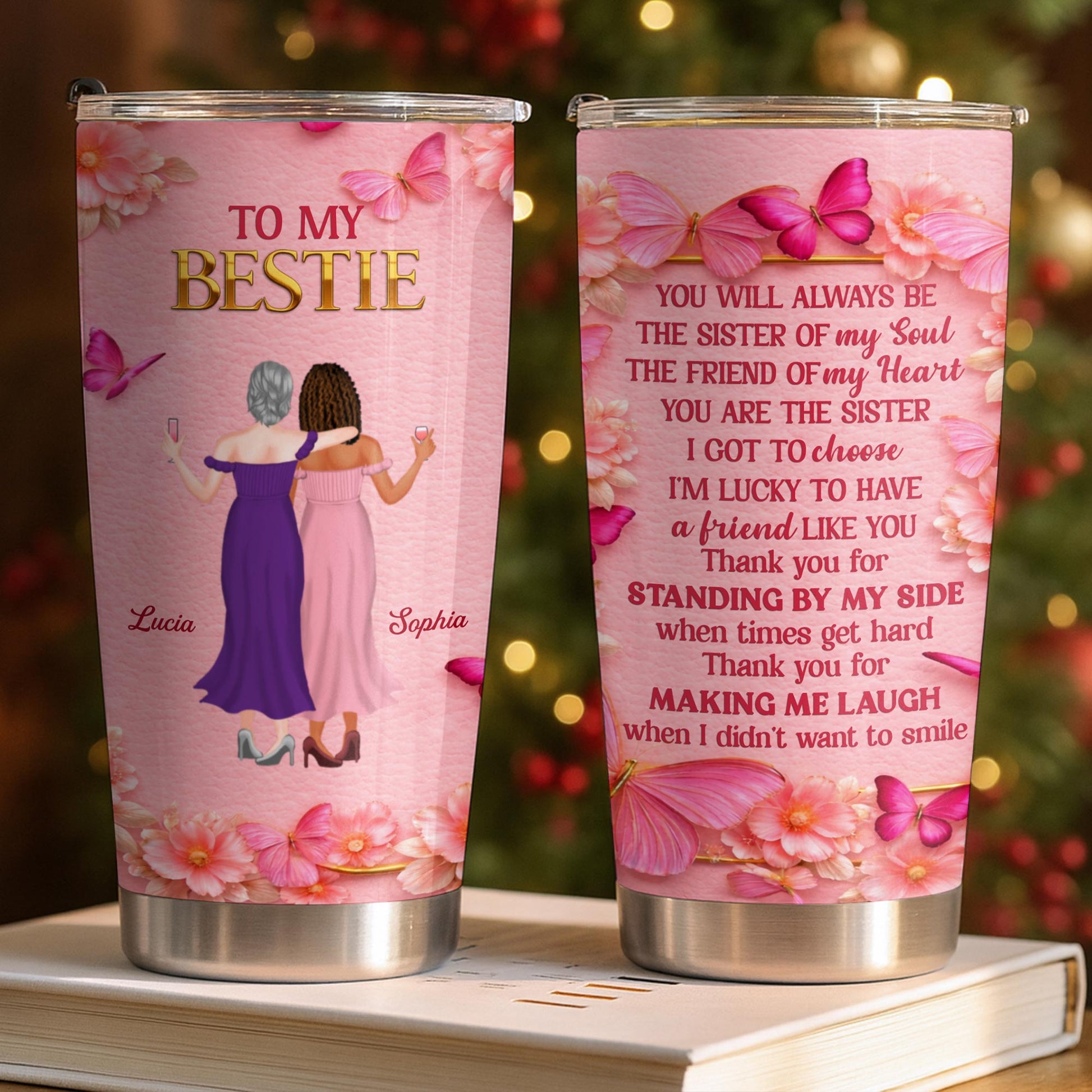 To My Bestie, Women Toasting With Flowers Stainless Steel Tumbler