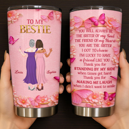 To My Bestie, Women Toasting With Flowers Stainless Steel Tumbler