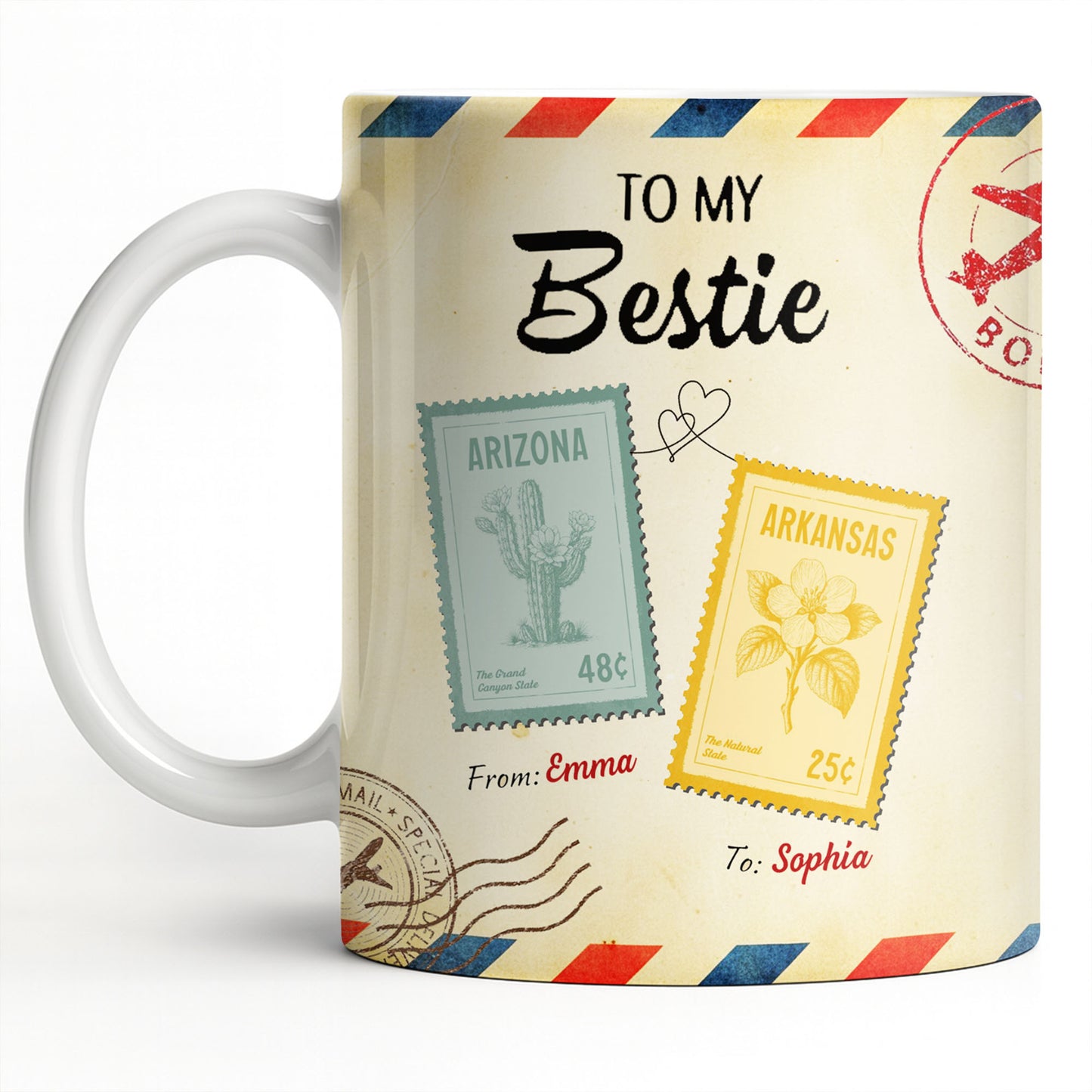 To My Bestie With Postage Stamp Design