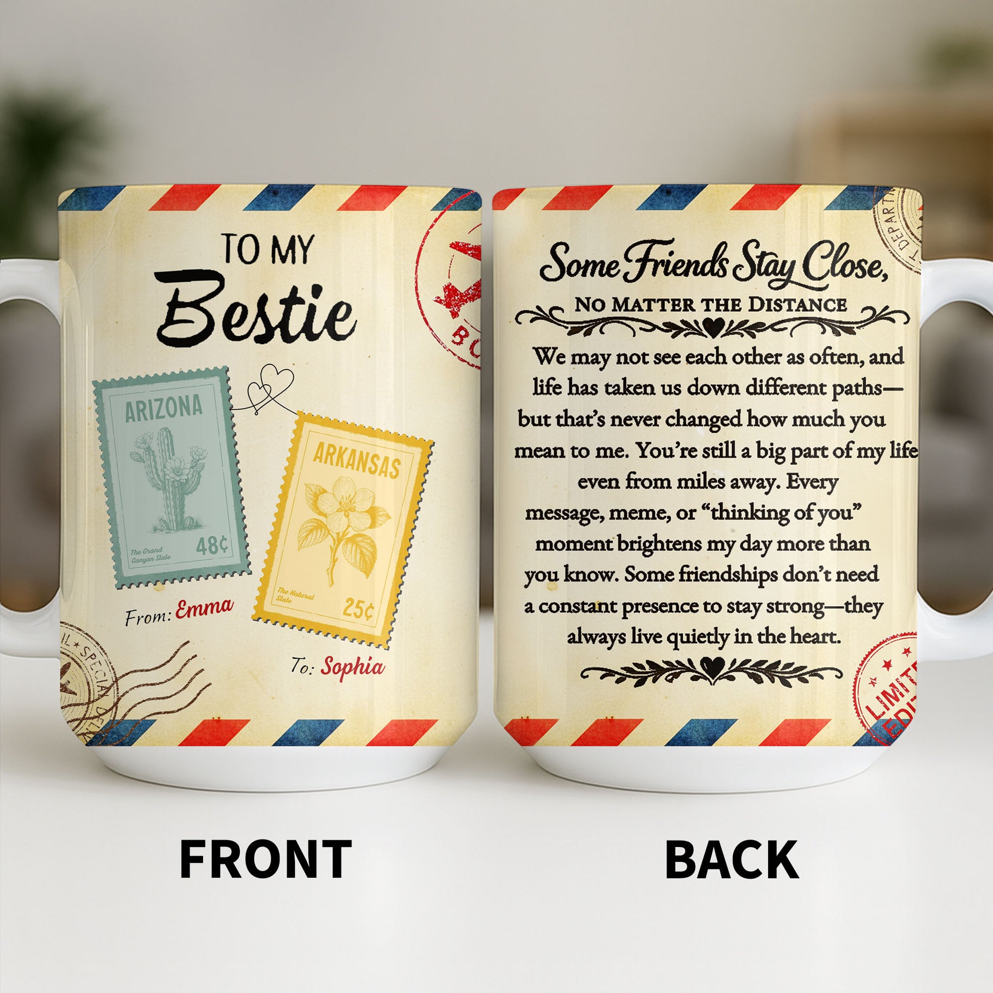 To My Bestie With Postage Stamp Design