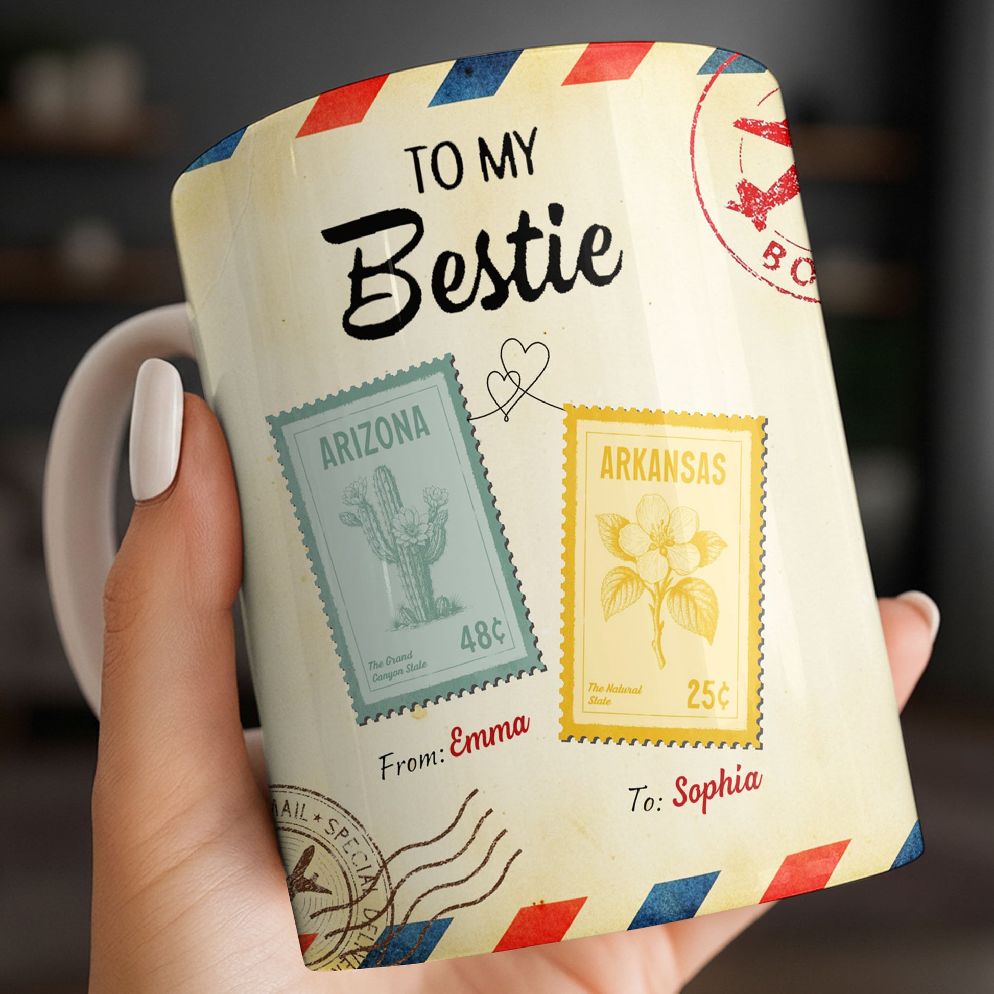 To My Bestie With Postage Stamp Design