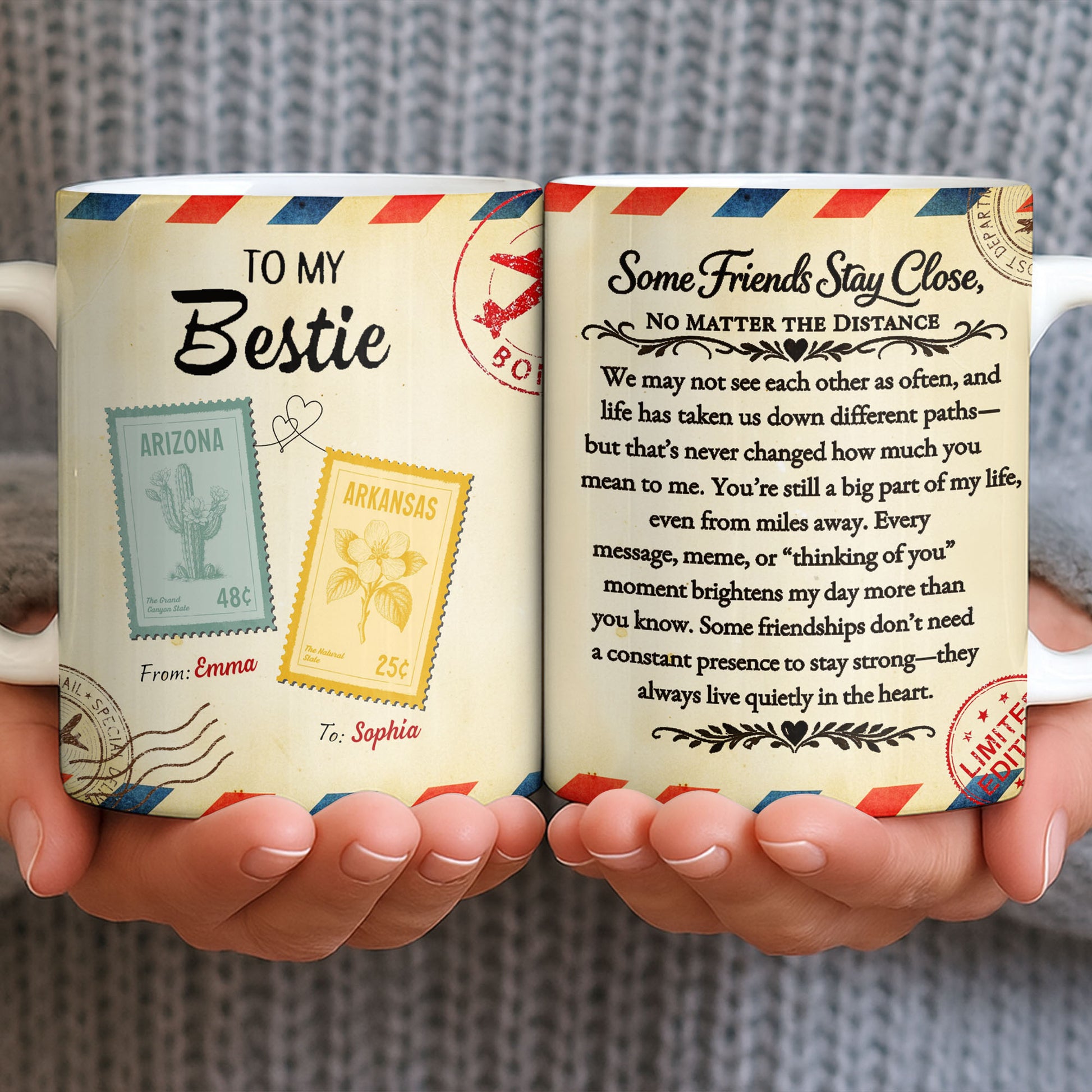 To My Bestie With Postage Stamp Design