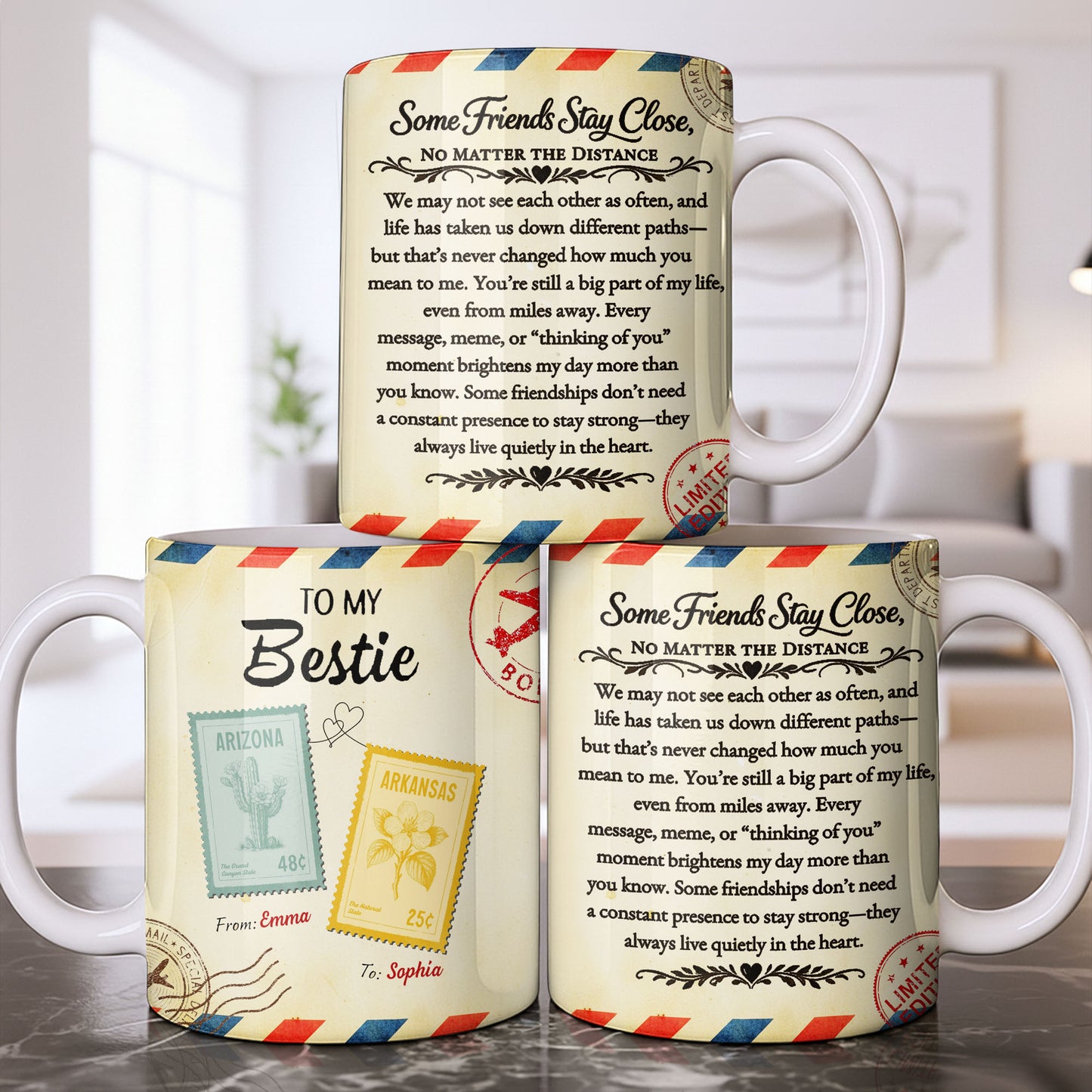 To My Bestie With Postage Stamp Design