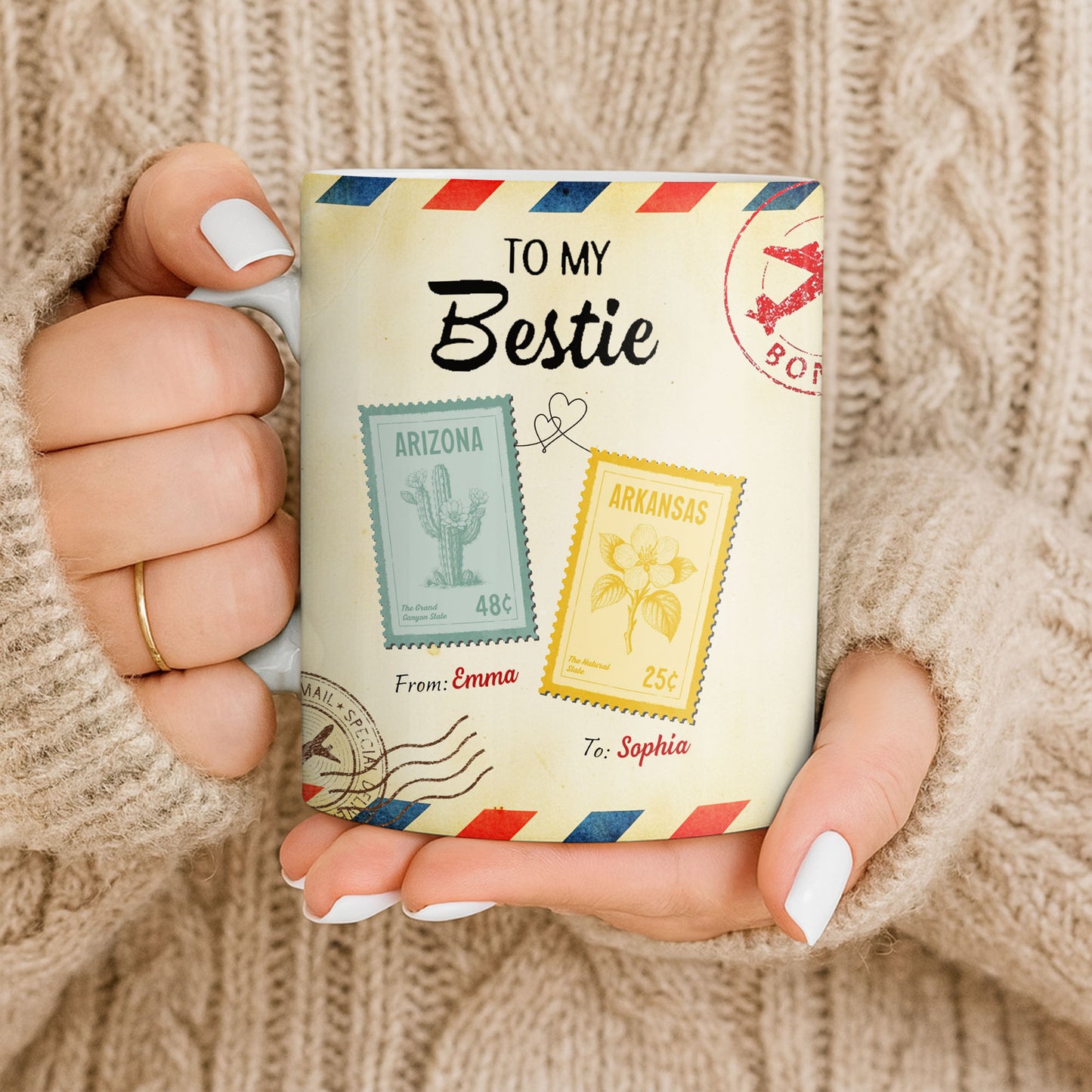 To My Bestie With Postage Stamp Design