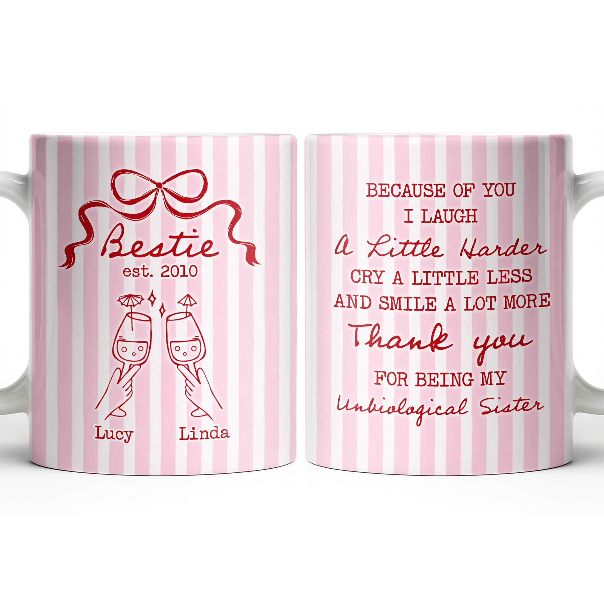 Thank You For Being My Unbiological Sister With Stripes And Wine Glasses