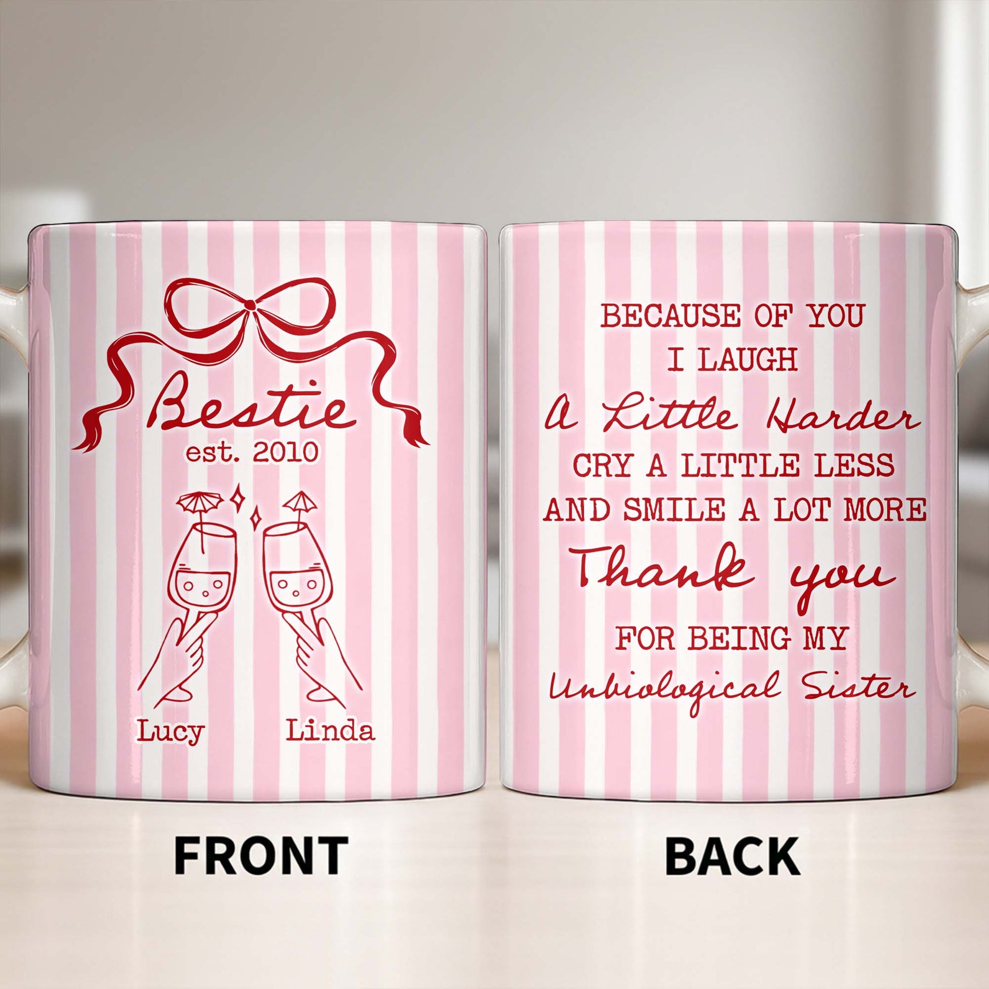 Thank You For Being My Unbiological Sister With Stripes And Wine Glasses