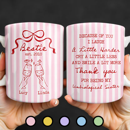 Thank You For Being My Unbiological Sister With Stripes And Wine Glasses