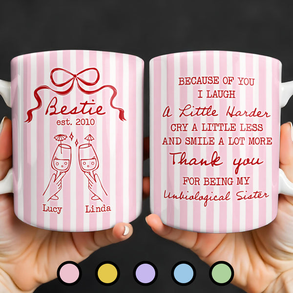 Thank You For Being My Unbiological Sister With Stripes And Wine Glasses