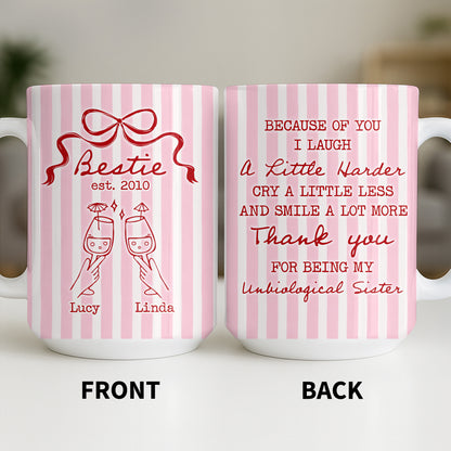 Thank You For Being My Unbiological Sister With Stripes And Wine Glasses