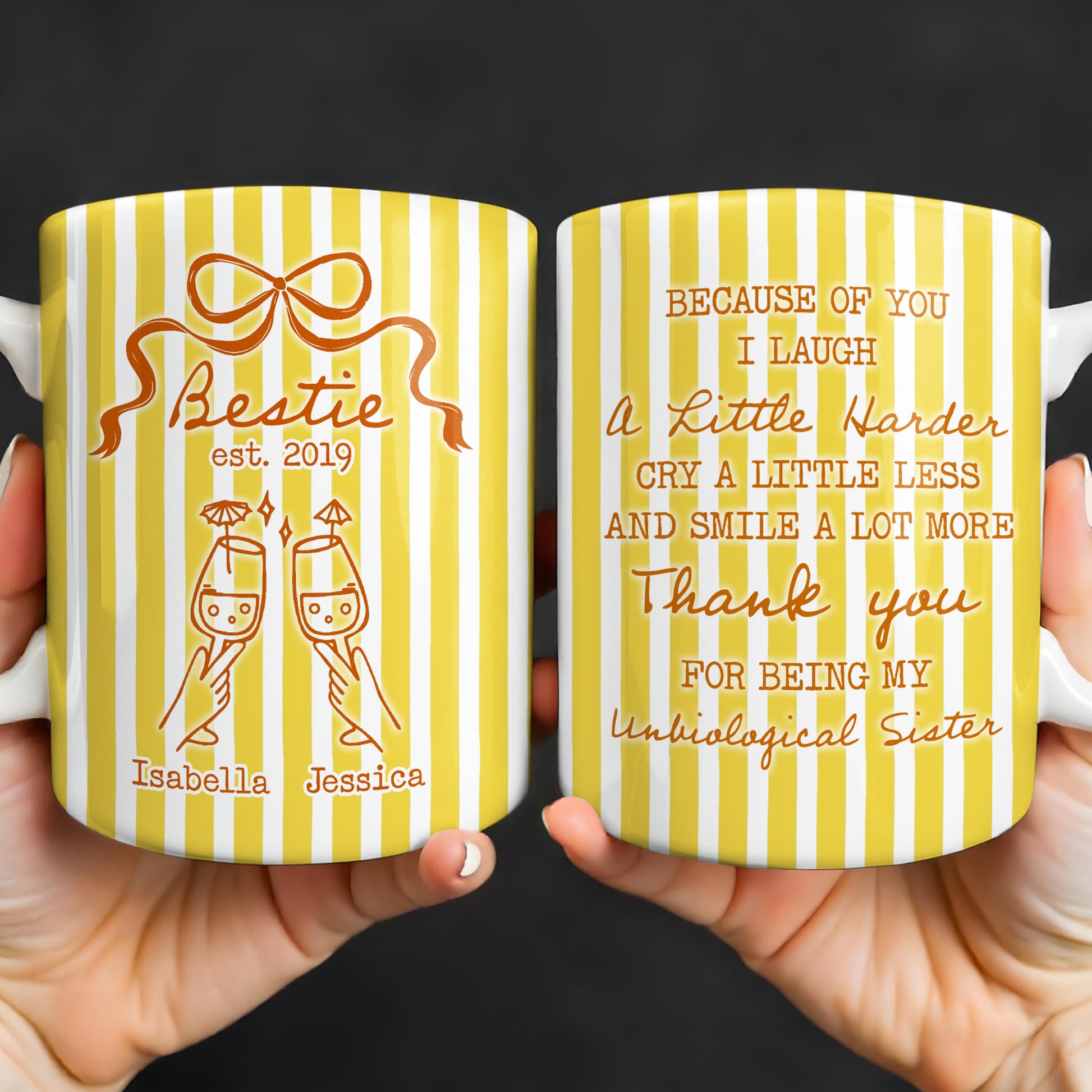 Thank You For Being My Unbiological Sister With Stripes And Wine Glasses