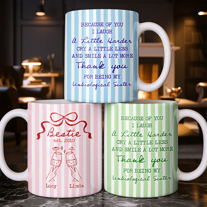 Thank You For Being My Unbiological Sister With Stripes And Wine Glasses