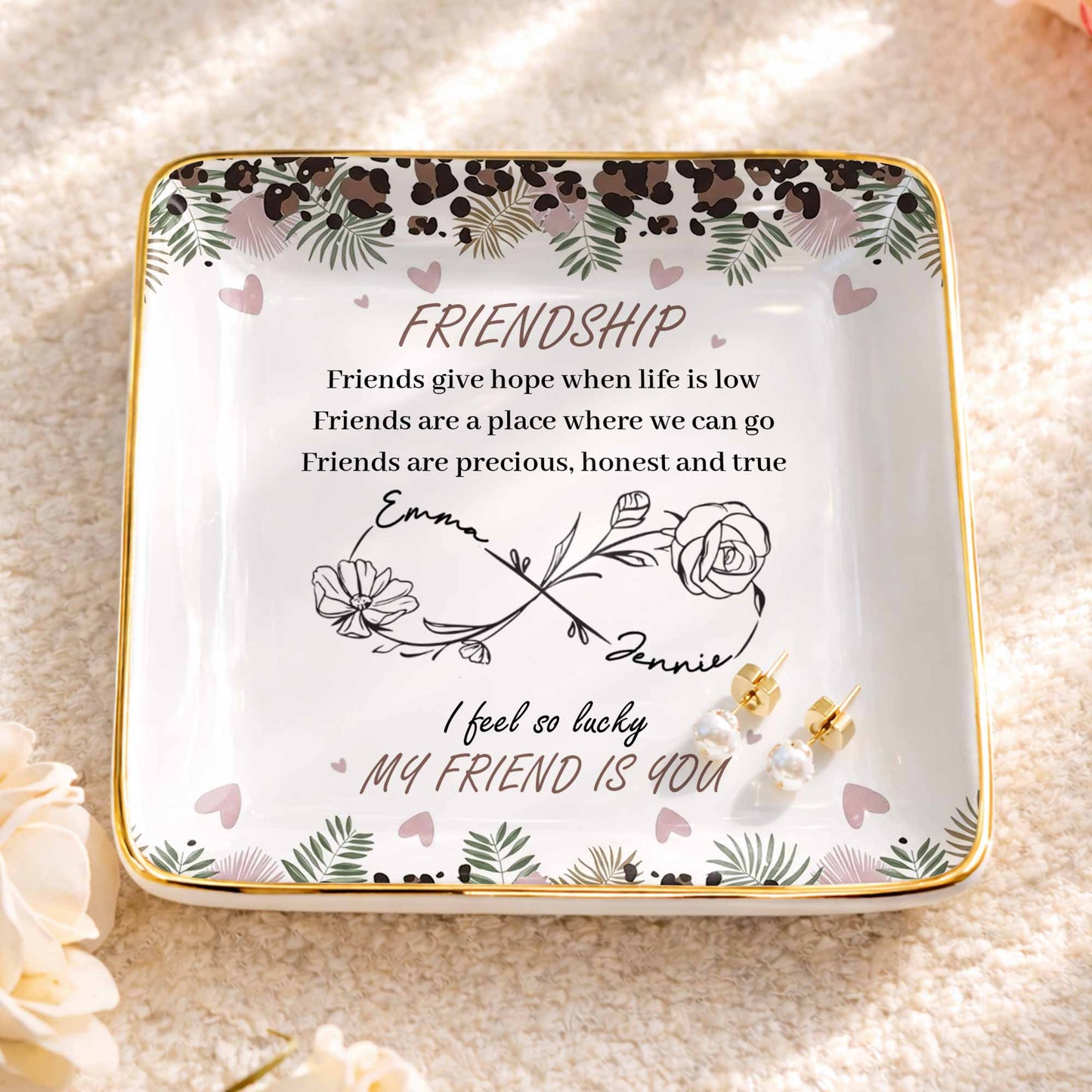 Friends Give Hope When Life Is Low, Flowers and Hearts Design