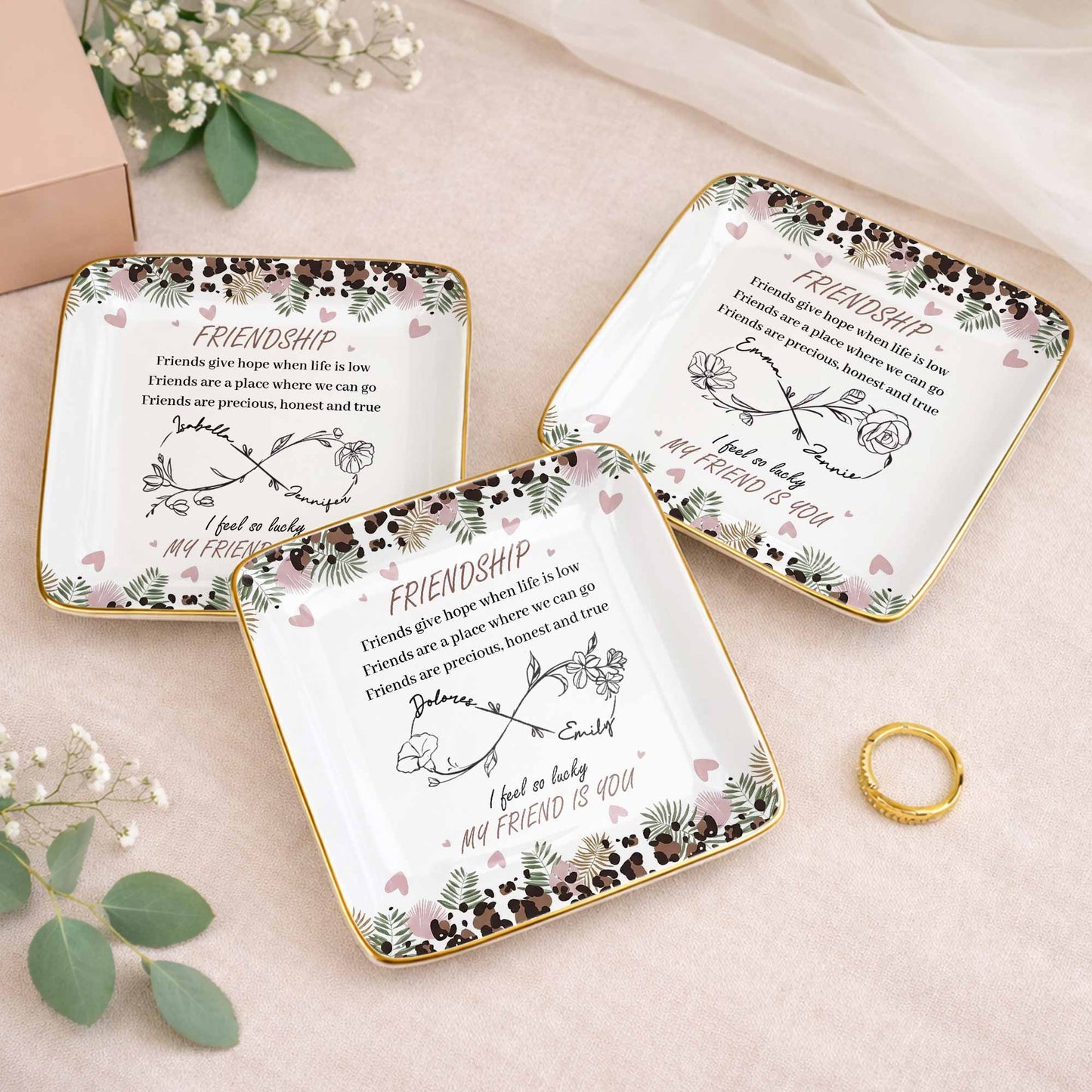 Friends Give Hope When Life Is Low, Flowers and Hearts Design