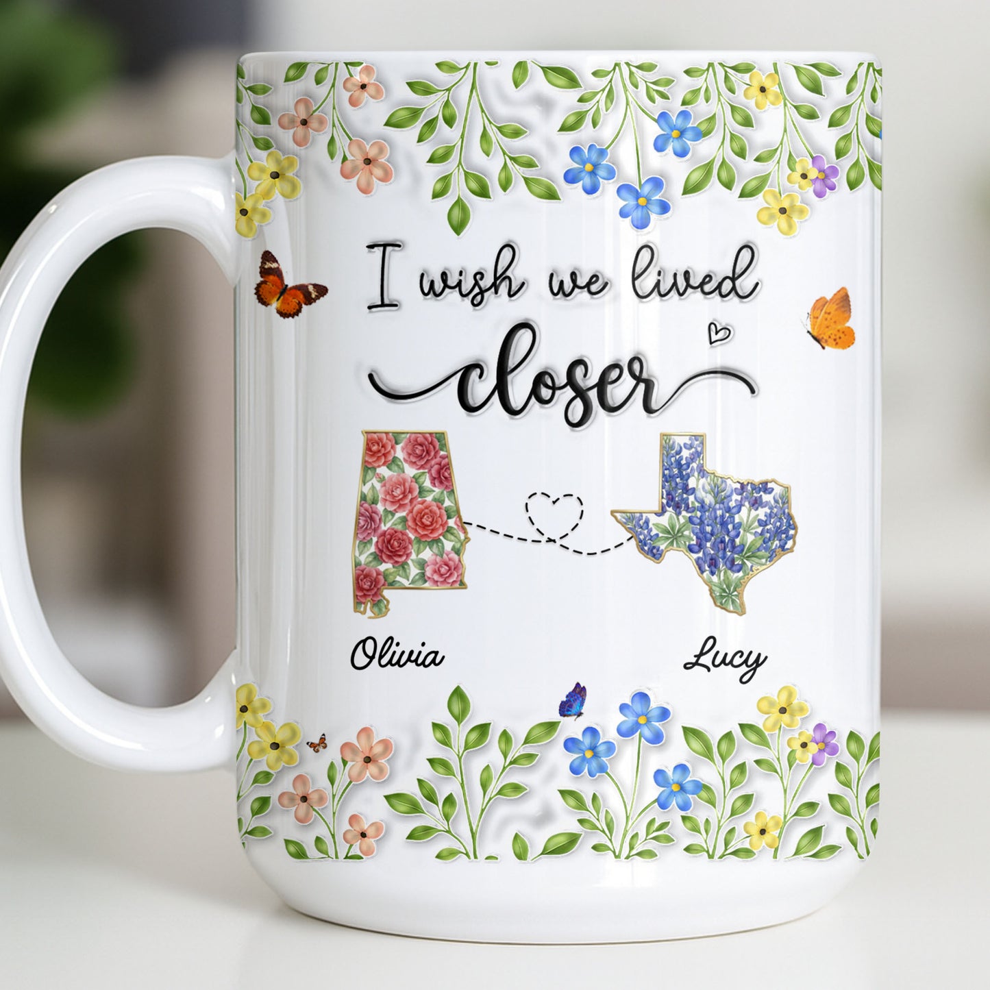 I Wish We Lived Closer Featuring Flowers and Butterfly