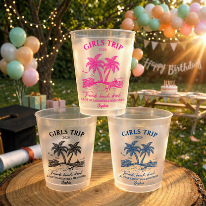 Girls Trip Friends Beach Drink Golden Girls With Palm Trees - Personalized Frosted Cups - BST575_FCUP