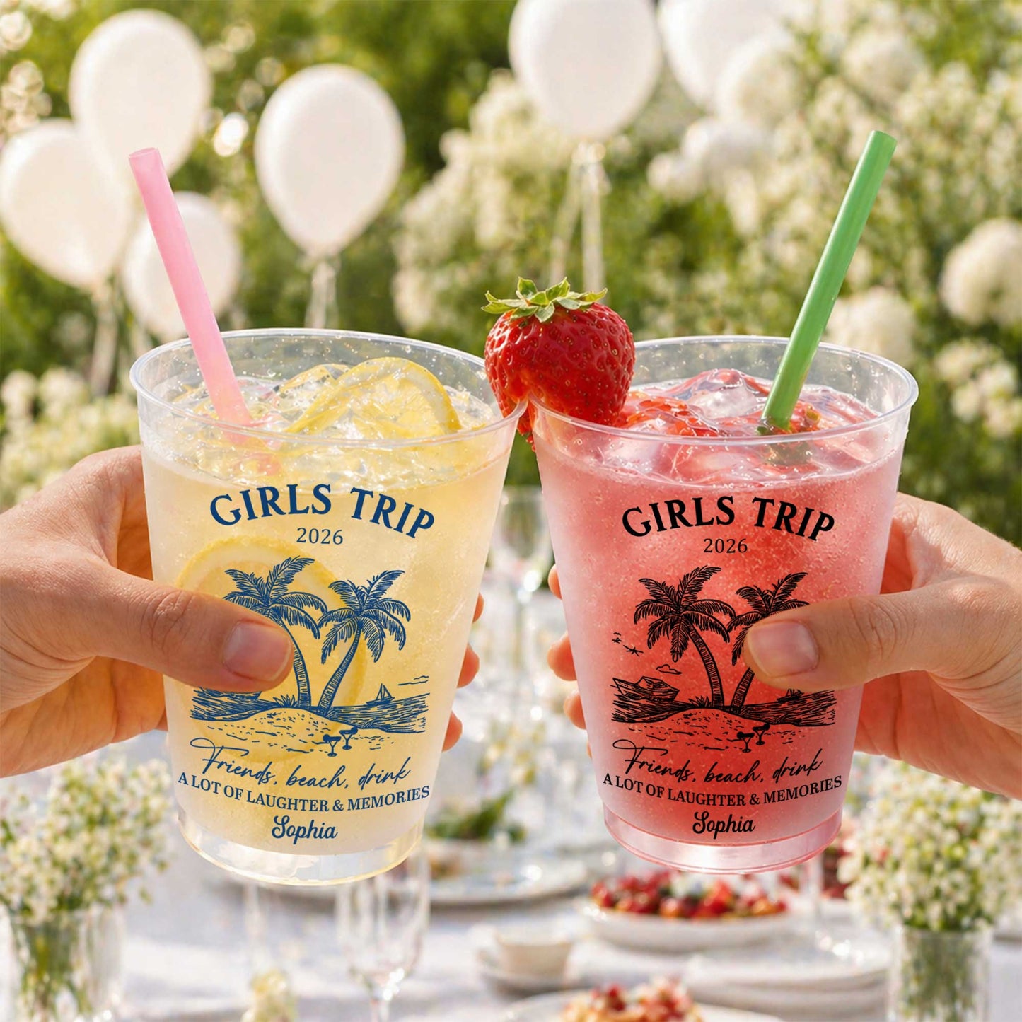 Girls Trip Friends Beach Drink Golden Girls With Palm Trees - Personalized Frosted Cups - BST575_FCUP