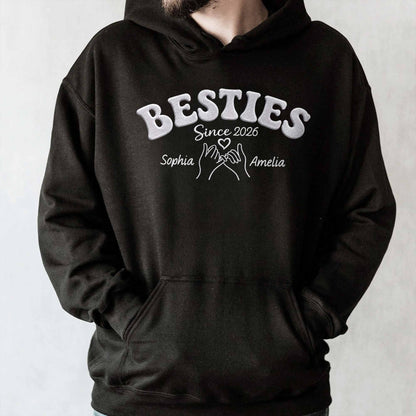 Besties Since Pinky Swear Hands And Heart Custom Name - Personalized Custom Unisex T-shirt, Hoodie - BST583_BBAS