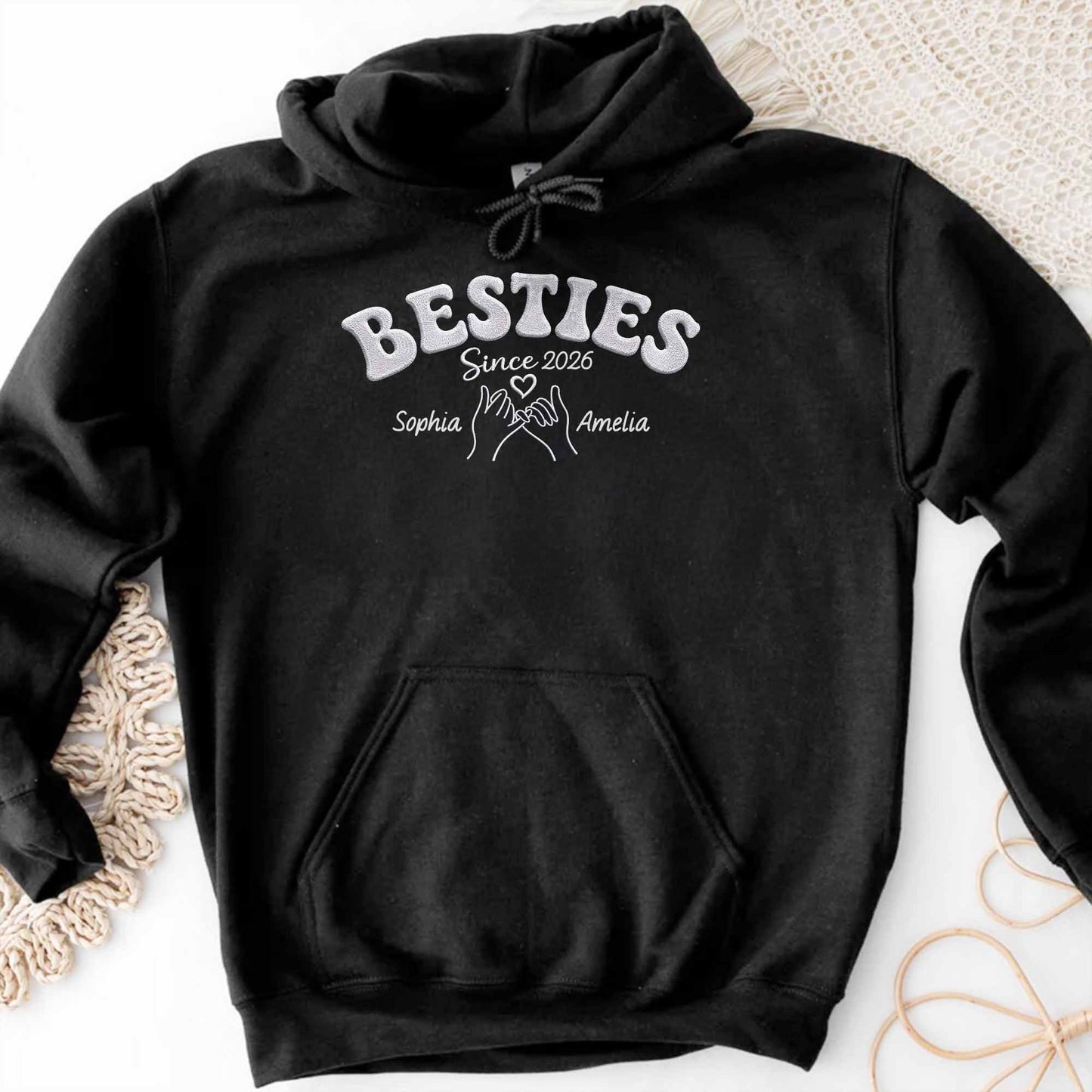 Besties Since Pinky Swear Hands And Heart Custom Name - Personalized Custom Unisex T-shirt, Hoodie - BST583_BBAS