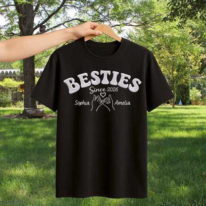 Besties Since Pinky Swear Hands And Heart Custom Name - Personalized Custom Unisex T-shirt, Hoodie - BST583_BBAS
