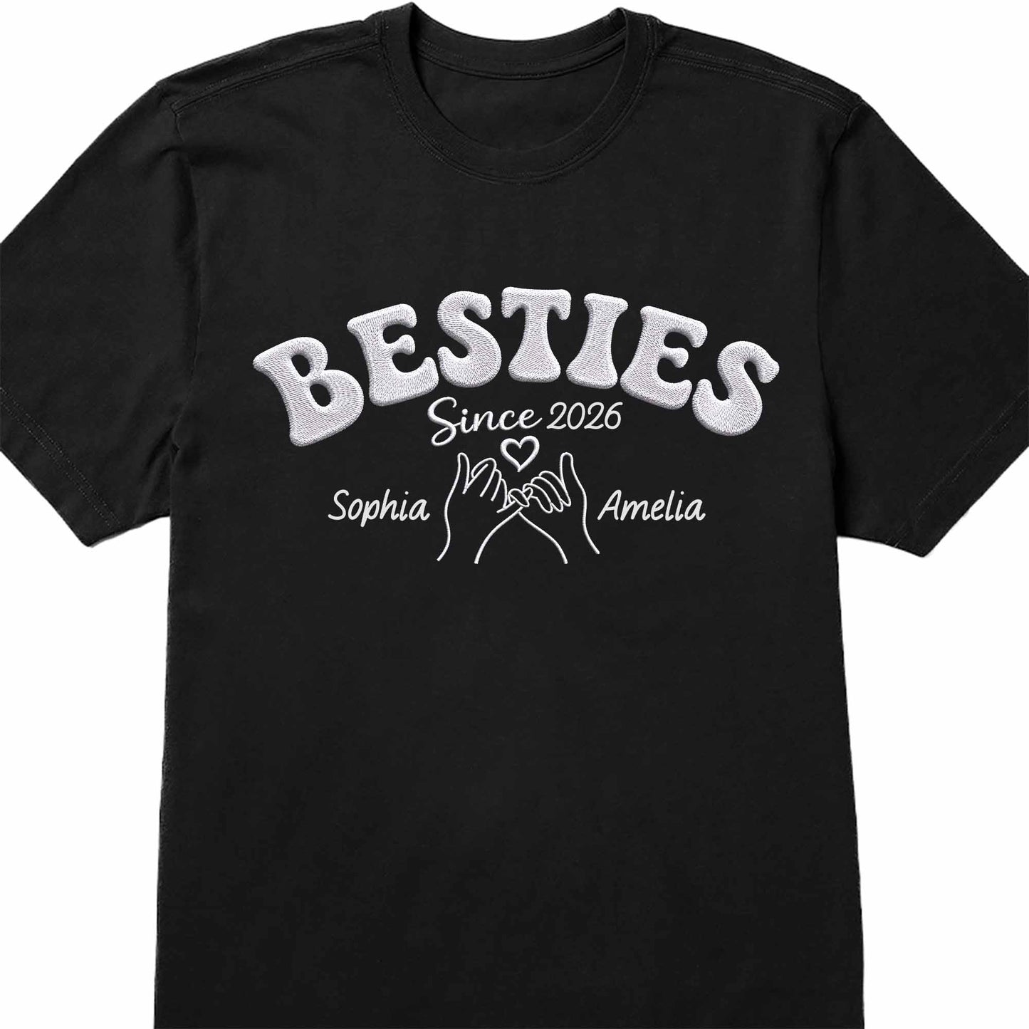 Besties Since Pinky Swear Hands And Heart Custom Name - Personalized Custom Unisex T-shirt, Hoodie - BST583_BBAS