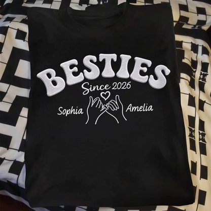 Besties Since Pinky Swear Hands And Heart Custom Name - Personalized Custom Unisex T-shirt, Hoodie - BST583_BBAS