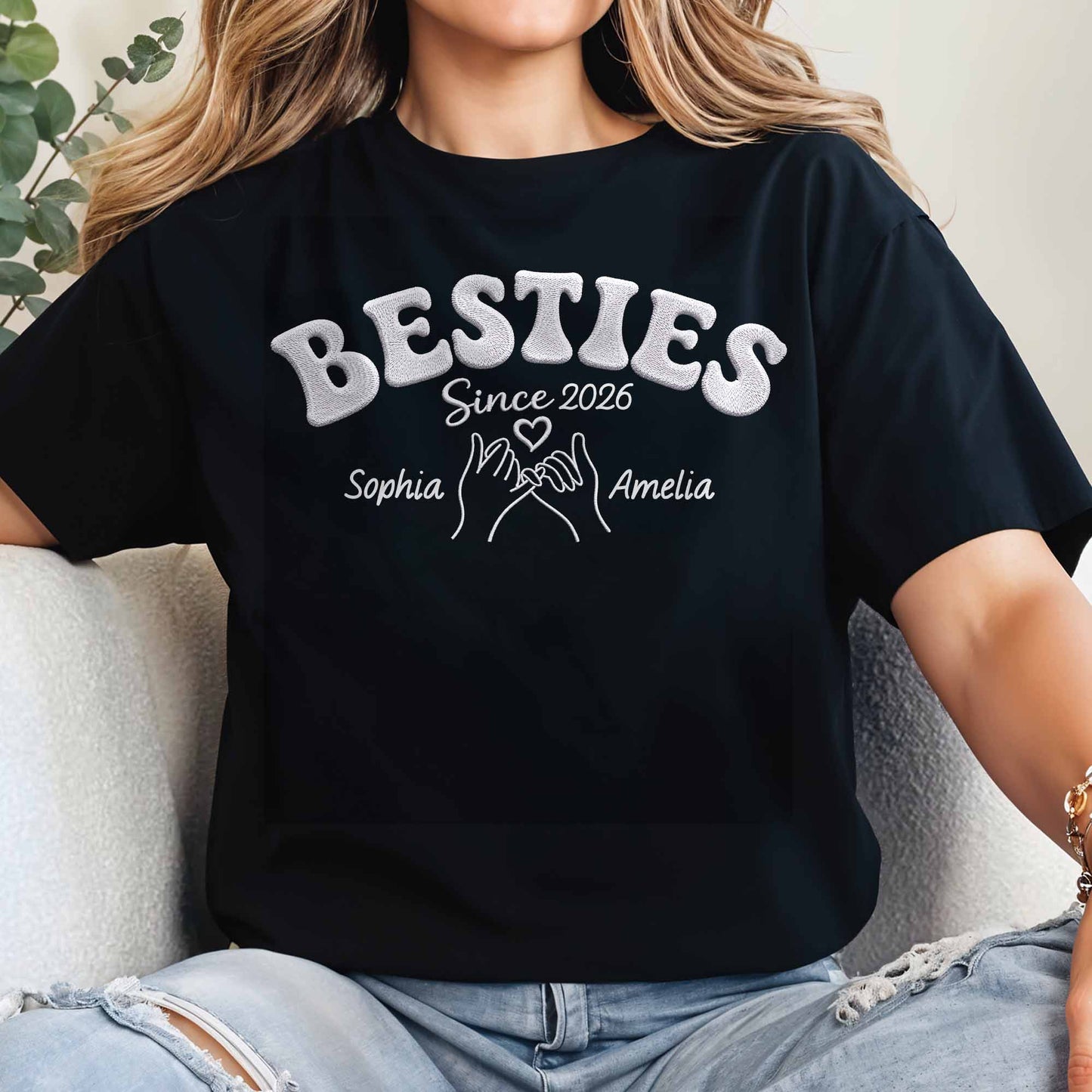 Besties Since Pinky Swear Hands And Heart Custom Name - Personalized Custom Unisex T-shirt, Hoodie - BST583_BBAS