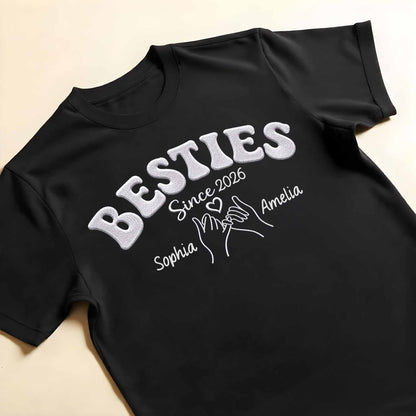 Besties Since Pinky Swear Hands And Heart Custom Name - Personalized Custom Unisex T-shirt, Hoodie - BST583_BBAS
