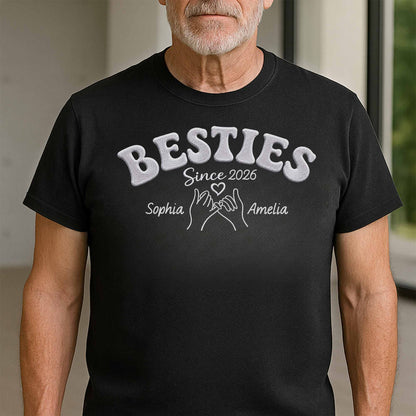 Besties Since Pinky Swear Hands And Heart Custom Name - Personalized Custom Unisex T-shirt, Hoodie - BST583_BBAS