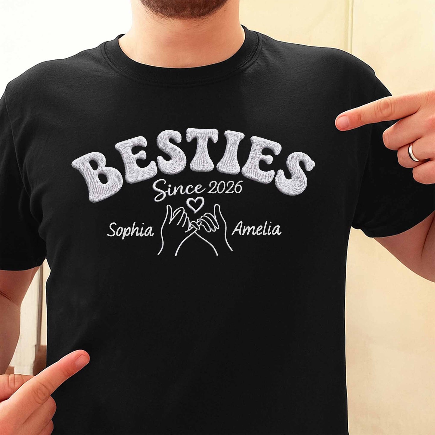 Besties Since Pinky Swear Hands And Heart Custom Name - Personalized Custom Unisex T-shirt, Hoodie - BST583_BBAS