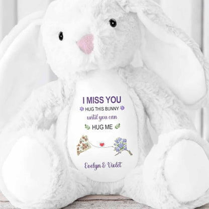 I Miss You Hug This Bear With Custom State Art And Flowers - Personalized Stuffed Bunny - BST686_BUN