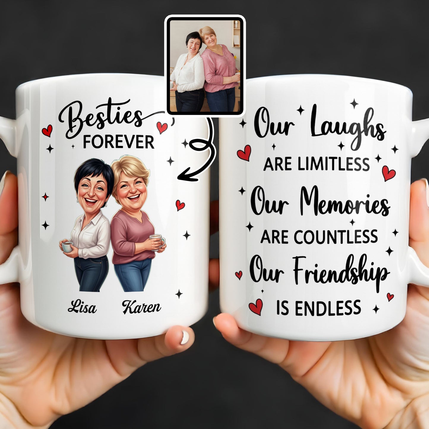 Besties Forever Our Laughs Are Limitless Hearts And Stars Custom Portrait - Personalized Custom Coffee Mug - BST719_MG
