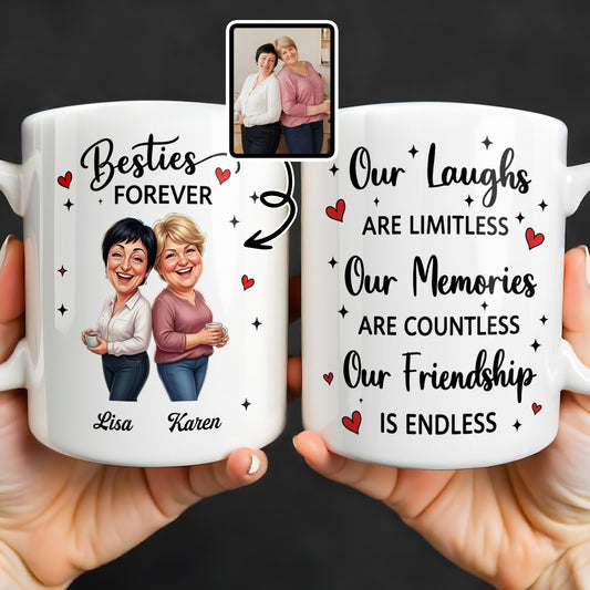 Besties Forever Our Laughs Are Limitless Hearts And Stars Custom Portrait - Personalized Custom Coffee Mug - BST719_MG