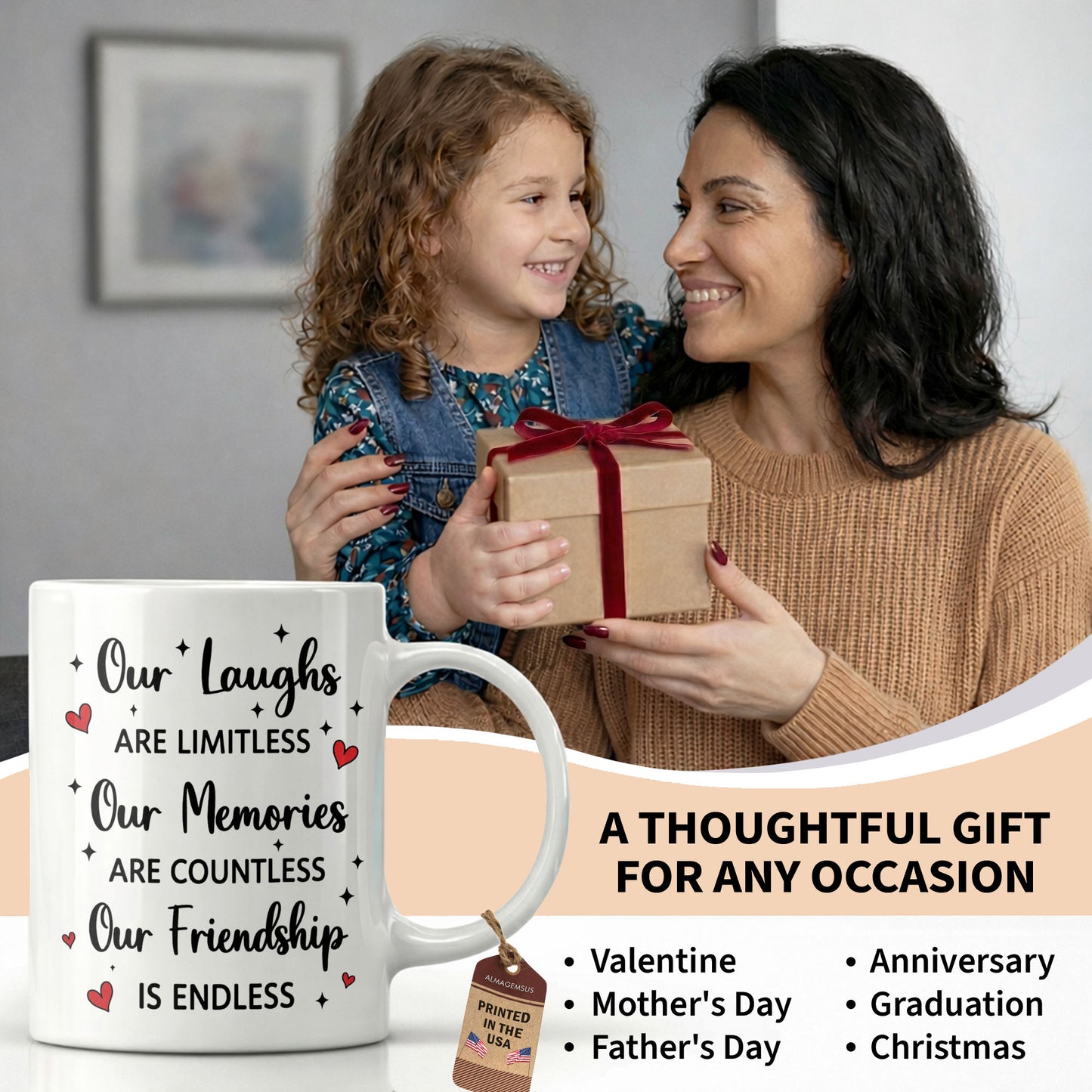 Besties Forever Our Laughs Are Limitless Hearts And Stars Custom Portrait - Personalized Custom Coffee Mug - BST719_MG