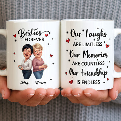 Besties Forever Our Laughs Are Limitless Hearts And Stars Custom Portrait - Personalized Custom Coffee Mug - BST719_MG