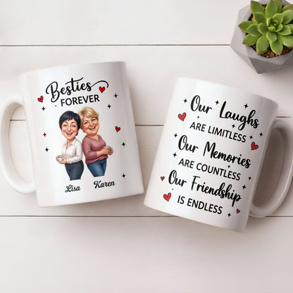 Besties Forever Our Laughs Are Limitless Hearts And Stars Custom Portrait - Personalized Custom Coffee Mug - BST719_MG