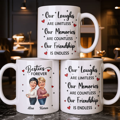 Besties Forever Our Laughs Are Limitless Hearts And Stars Custom Portrait - Personalized Custom Coffee Mug - BST719_MG