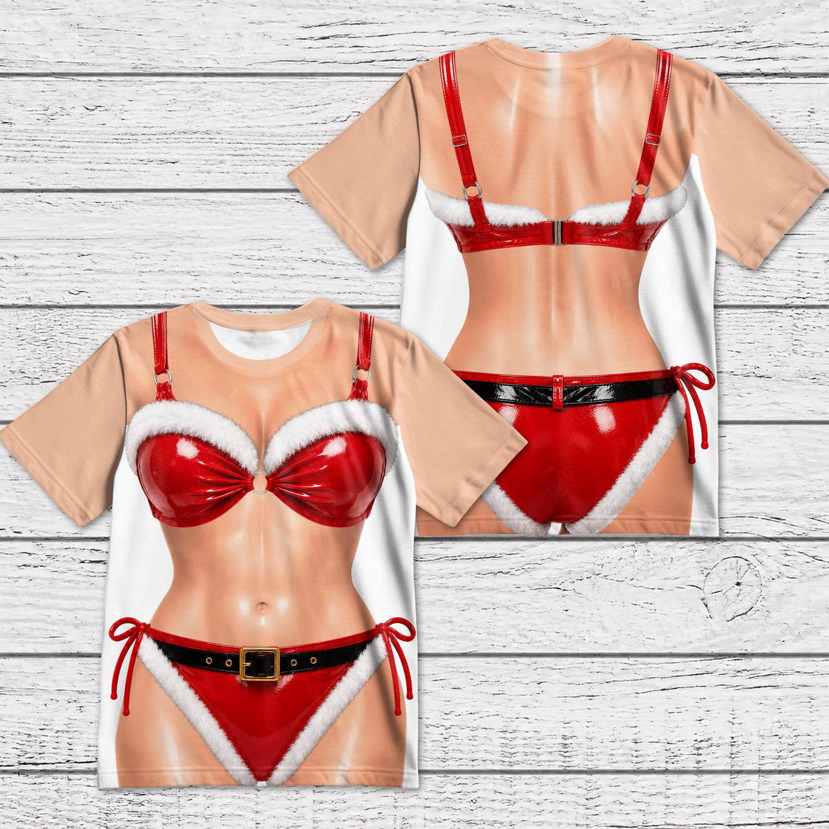 Christmas Squad Making Spirits Bright Bikini Santa Reindeer Elf Body Design - Personalized Custom Unisex All-Over Printed T-Shirt - BST792_3T