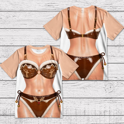 Christmas Squad Making Spirits Bright Bikini Santa Reindeer Elf Body Design - Personalized Custom Unisex All-Over Printed T-Shirt - BST792_3T