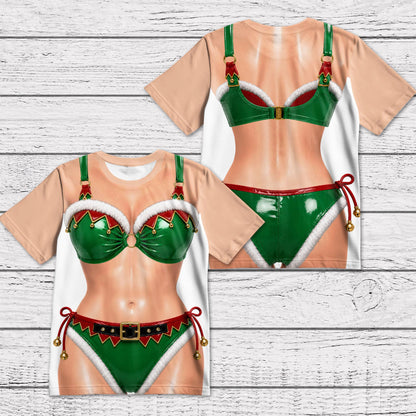 Christmas Squad Making Spirits Bright Bikini Santa Reindeer Elf Body Design - Personalized Custom Unisex All-Over Printed T-Shirt - BST792_3T