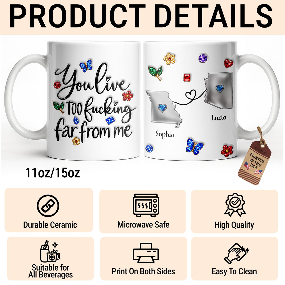 You Live Too Effing Far From Me With Butterfly And Flowers - Personalized Custom Coffee Mug - BST894_MG